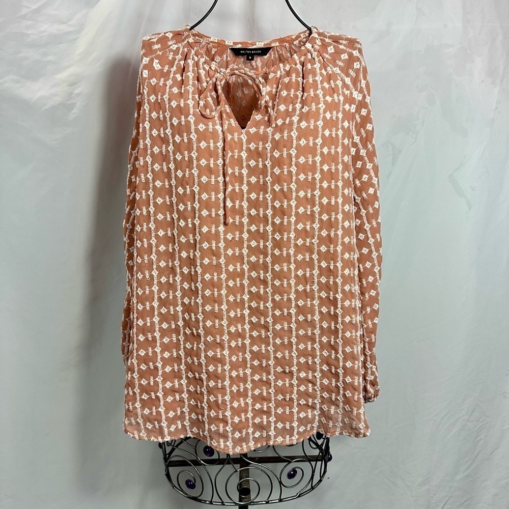 Walter Baker peach embroidered long sleeve blouse size S